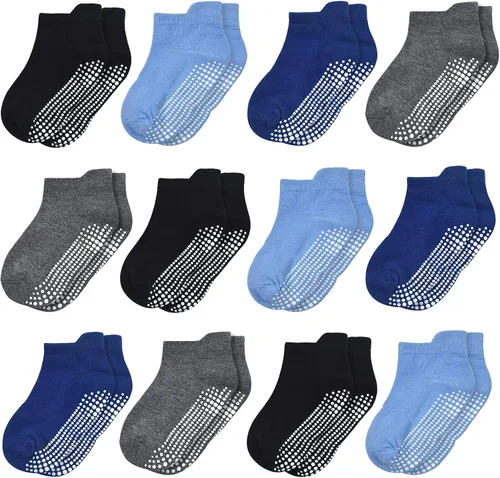 Calcetines antideslizantes para niños calcetines de corte bajo para niños pequeños 0-7 años 12 pares de calcetines antideslizantes para tobillo