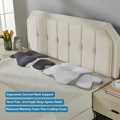 Miniatura 3 de Almohada Ergo para aliviar la apnea del sueño, el dolor de cuello y los ronquidos Almohada cervical para aliviar el dolor de cuello Espuma Gris