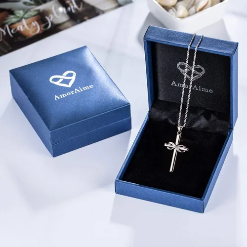 Miniatura 7 de AmorAime Collar de cruz de plata de ley 925 para mujer, collar infinito para novia, regalos para el día de San Valentín, cumpleaños