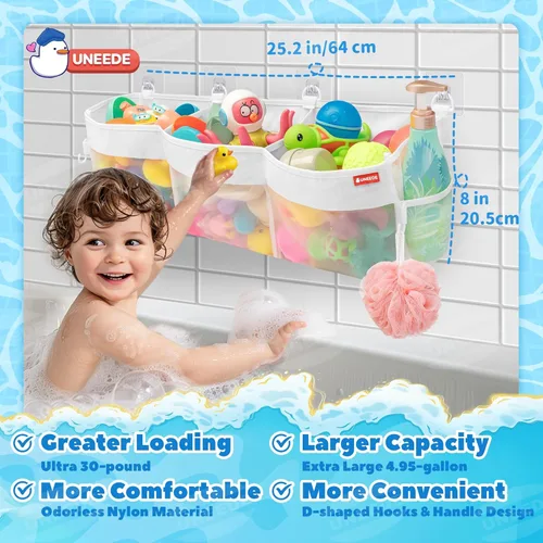Miniatura 4 de UNEEDE Organizador horizontal de juguetes de baño de 3 compartimentos para bañera, capacidad extra grande de 4.95 galones, soporte de almacenamiento