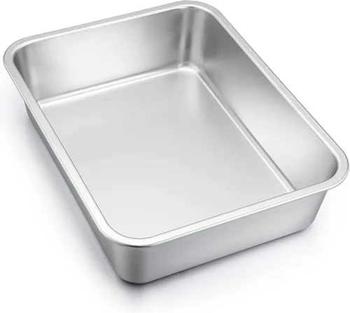 Miniatura 8 de E-far Juego de 2 moldes de lasaña de acero inoxidable profundo, 12.75 x 10 x 3.2 pulgadas, rectangular, de metal, para horno, no tóxico