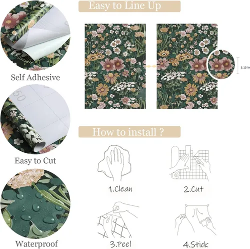 Miniatura 5 de Orainege Papel tapiz autoadhesivo para despegar y pegar, diseño floral, estilo bohemio, vintage, de 16.9 x 118.1 pulgadas, diseño de margaritas