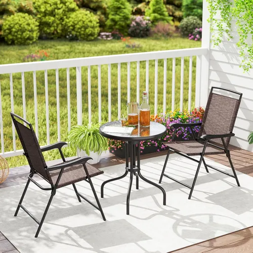 Miniatura 2 de Giantex Juego de comedor de patio con 2 sillas plegables de patio, mesa redonda al aire libre y sillas para jardín, piscina, patio trasero, mesa