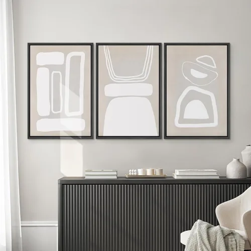 Miniatura 468 de SIGNWIN Lienzo enmarcado para pared, arte con pinceladas de flujo neutro en tonos beige abstractos, ilustraciones, arte moderno, decorativo
