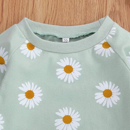 Miniatura 3 de CIYCUIT Conjunto de 3 piezas de sudadera de margaritas + pantalones + diadema, ropa infantil de otoño e invierno