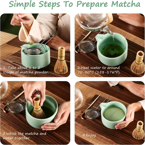 Miniatura 5 de Juego de batidor de matcha, batidor de matcha de bambú (Chasen), cuchara tradicional (chashaku), tamiz de acero inoxidable,Herramientas de té