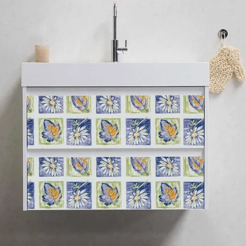 Miniatura 5 de 8083 - Papel tapiz de hojas florales para despegar y pegar, 17.7 pulgadas x 9.8 pies, mosaico, enrejado, margarita, flores, papel de contacto