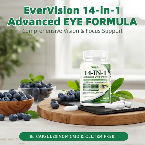 Miniatura 4 de Evervision 14 en 1 fórmula avanzada para ojos, suplemento de vitaminas y minerales para los ojos, 60 cápsulas, 2