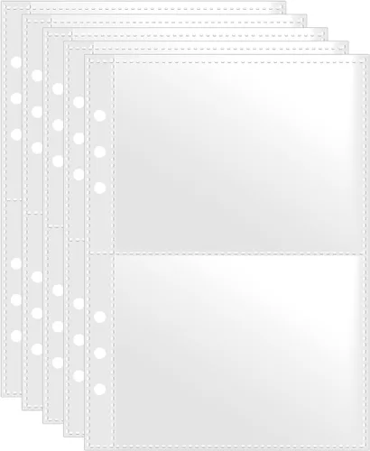 Miniatura 8 de Páginas de Recambio para Carpeta con Fundas de 4 Bolsillos A5 – Paquete de 50 Almacena 400 Tarjetas – Hojas de Inserción de 6 Anillos para Fotocards