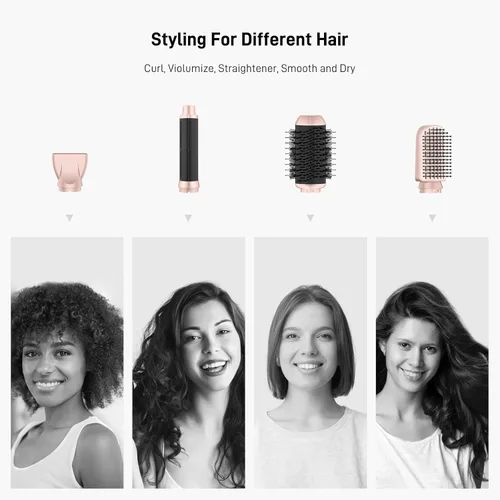 Miniatura 5 de 5 in 1 Hot Air Multi-Styler Professional Hair Wrap Styler Set with Air Curlers, Hair Dryer Brush, Straightener, Concentrator for Fast Drying Curling