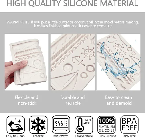 Miniatura 6 de Moldes de silicona para veleros, timón con temática pirata, molde de fondant, cuerda, cadena, molde para decoración de tartas, dulces, azúcar