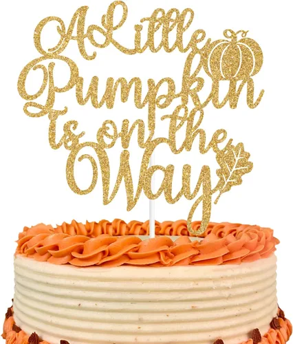 Miniatura 11 de Decoración para tartas con purpurina dorada "A Little Pumpkin is on His Way", calabaza Oh Boy/A Little Pumpkin is on the Way, decoración de fiesta