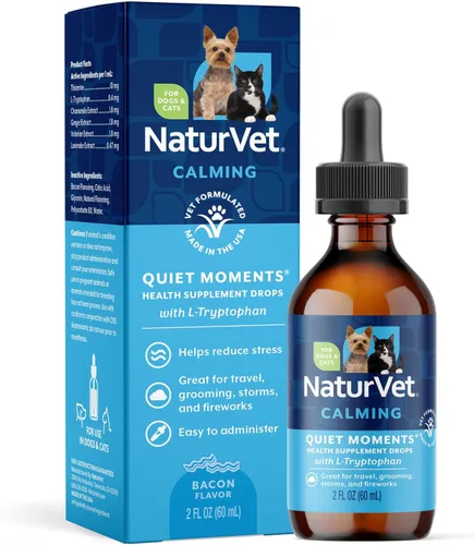 NaturVet Quiet Moments - Gotas calmantes para gatos y perros – Ayuda a reducir el estrés de las mascotas, promueve la relajación – Suplemento para