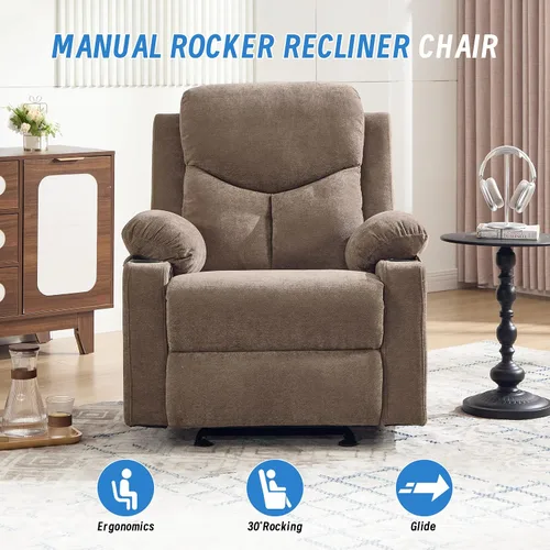 Miniatura 5 de Silla mecedora manual reclinable para adultos con masaje vibratorio, sillas reclinables deslizantes para sala de estar y dormitorio, sofá reclinable