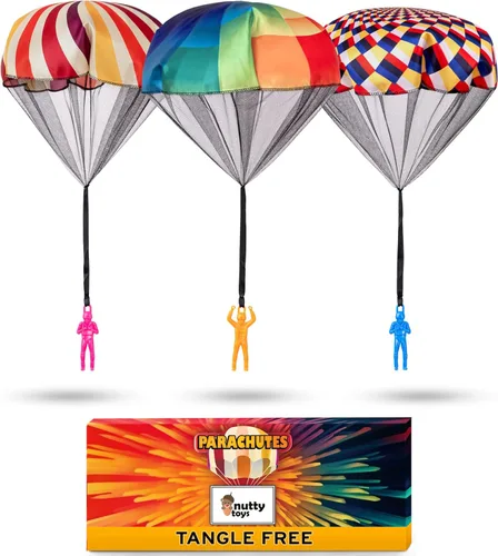 Miniatura 12 de nutty toys Juguetes de paracaídas para niños – Paracaídas voladoras sin enredos para hombres, parte superior interior y exterior para 3, 4, 5, 6, 7
