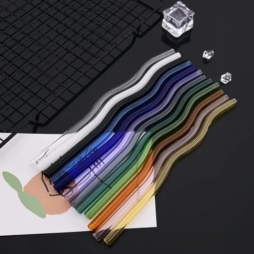 Miniatura 9 de JASHII Pajitas de vidrio onduladas incoloras, 8 pajitas de vidrio reutilizables de 7.87 x 0.31 pulgadas con bolsa negra, multicolor para beber