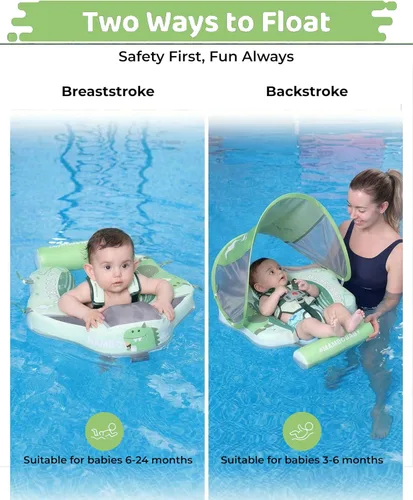 Miniatura 6 de Mambobaby Baby Float with Canopy for Pool，Infant Toddler Swim Float for Outdoor, UPF 50+ Sun Protection Solid Pearl-Foam Soft Skin-Friendly Fabric