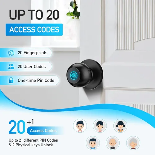 Miniatura 4 de Cerradura de puerta de huella dactilar, perilla de puerta inteligente con cerradura, cerradura de puerta biométrica con control por aplicación