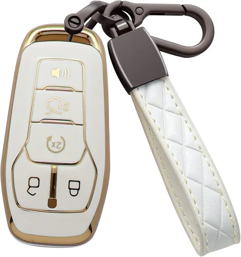 Miniatura 10 de Funda para llavero Ford de TPU suave con llavero de cuero, funda protectora completa, funda de llavero inteligente para Ford Lincoln MKZ MKC MKX