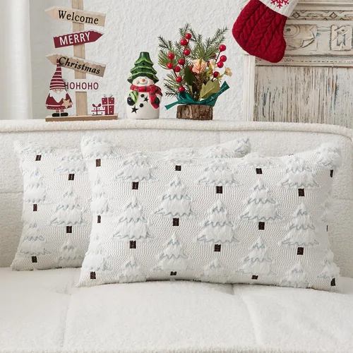 Miniatura 50 de Kevin Textile - Fundas de almohada con diseño de árbol de Navidad de 16 x 16 pulgadas, juego de 2, bordado de lujo, felpa suave, piel sintética