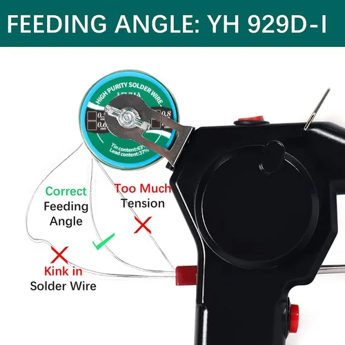 Miniatura 6 de YIHUA 929D-I Pistola de soldadura motorizada de alimentación automática con temperatura precisa variable (200-450°C), interruptor de encendido y Rojo