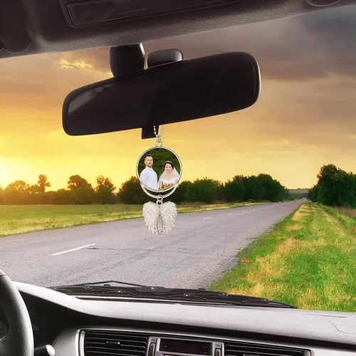 Miniatura 3 de Zysta Foto personalizada espejo retrovisor del coche accesorios colgantes personalizados adorno colgante de aleación colorido marco de fotos plateado