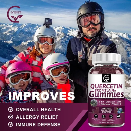 Miniatura 6 de Gomitas de quercetina con bromelina de 2378 mg, mezcla con extracto de saúco, equinácea purpura, zinc, vitamina C, D3, K2, complejo apoya el sistema