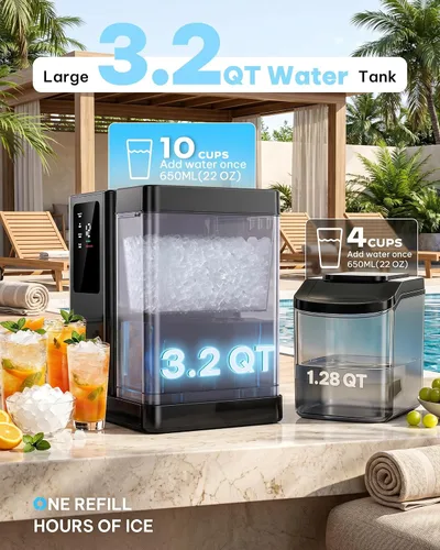 Miniatura 2 de Silonn Máquina de hielo de pepitas para encimera, producción diaria de hielo de 40 libras con tanque de agua extraíble de 3 L, máquina de hielo