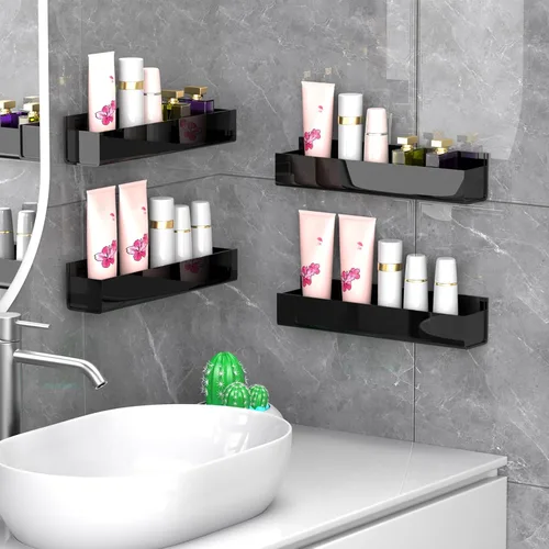 Miniatura 5 de PMMASTO Organizador de especias acrílico adhesivo para pared con cinta nano de doble cara, organización de estante de especias para puerta de Negro