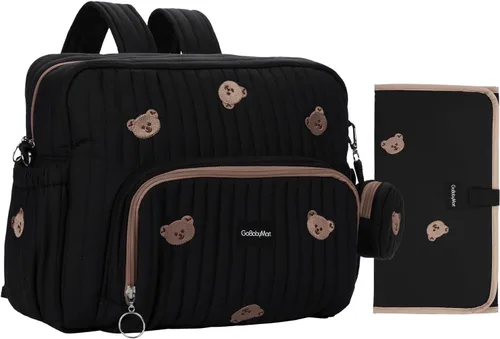 Miniatura 13 de GOBABYMART Mochila para pañales con cambiador - Bolso de viaje para bebé, bolsillos aislados para botellas, correas para cochecito, Grande, Moderno