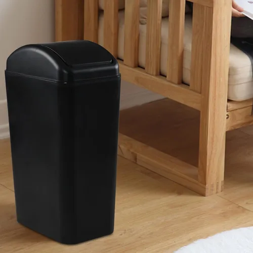 Miniatura 2 de Bote de basura de plástico delgado de 3.2 galones con tapa giratoria, bote de basura pequeño de 12 litros, color negro
