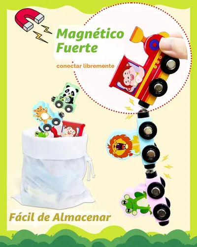 Miniatura 4 de Juego de 11 piezas de tren magnético Montessori para niños pequeños, niños y niñas, animales de madera, actividades de aprendizaje preescolar