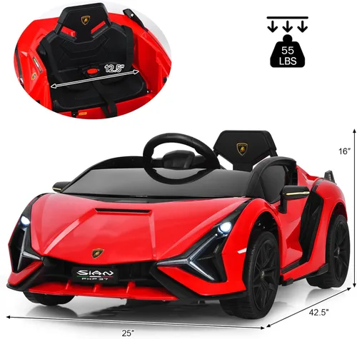 Miniatura 7 de INFANS Lamborghini Sian - Automóvil de 12 V para niños, control remoto para padres, suspensión de resorte, reproductor MP3, automóvil eléctrico