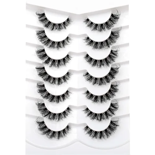 Miniatura 95 de Medias pestañas postizas con banda transparente, finas, estilo ojo de gato, naturales, cortas, pequeñas, acento 3/4, de visón sintético, tiras