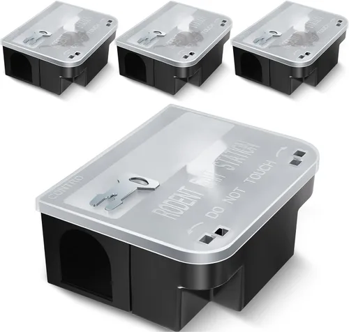 Miniatura 8 de Qualirey 4 piezas Estación de cebo para ratas 22.5 cm x 18.5 cm x 9.2 cm Trampas para ratas con tapa abatible, cajas de bloques con llaves para Negro