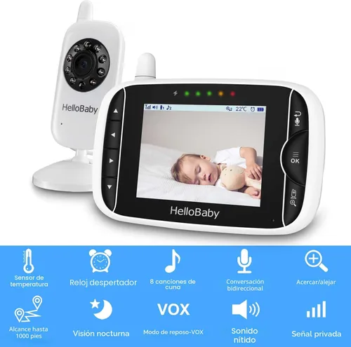 Miniatura 2 de HelloBaby Monitor de video para bebés con cámara y audio, pantalla LCD de 3.2 pulgadas, visión nocturna infrarroja, audio bidireccional y monitoreo