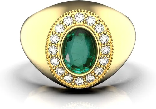 Miniatura 4 de Anillo de compromiso de oro de 14 quilates con esmeralda cruda para hombre y mujer