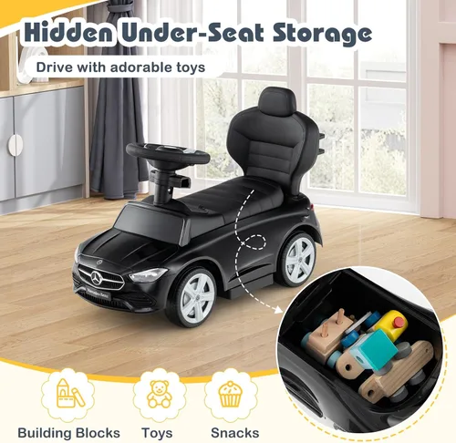Miniatura 5 de Costzon Coche de empuje para niños pequeños, 3 en 1 Mercedes Benz Cochecito deslizante caminador con toldo, mango, barra de seguridad, sonido