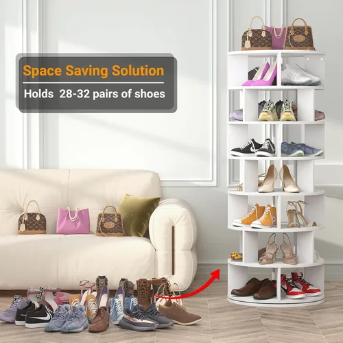 Miniatura 3 de Aheaplus Torre de Estante Giratorio para Zapatos, Zapatero Giratorio de 7 Niveles 360 Estantes Giratorios para Zapatos Organizador para Closet