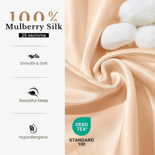 Miniatura 5 de THXSILK Funda de almohada 100% seda de morera para cabello y piel, seda de morera grado 6A+ 25 momme, caja de regalo, funda de almohada de seda Beige