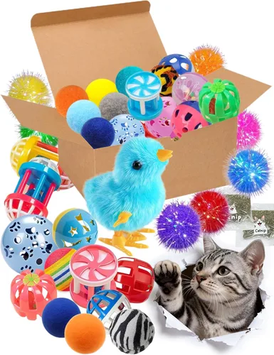 Miniatura 6 de 6 bolas de juguete para gatos, 4 bolas de campana y 2 bolas de felpa para gatitos de interior, juego de juguetes interactivos seguros y suaves