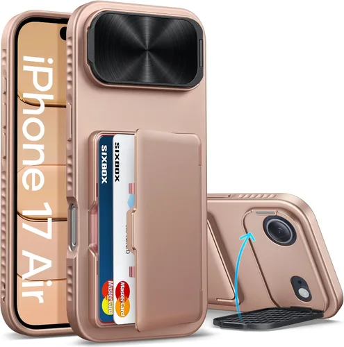 Miniatura 10 de Funda para iPhone 16e tipo cartera, soporte integrado, tarjetero y cubierta para lente de cámara, protección de cuerpo completo, resistente, Negro