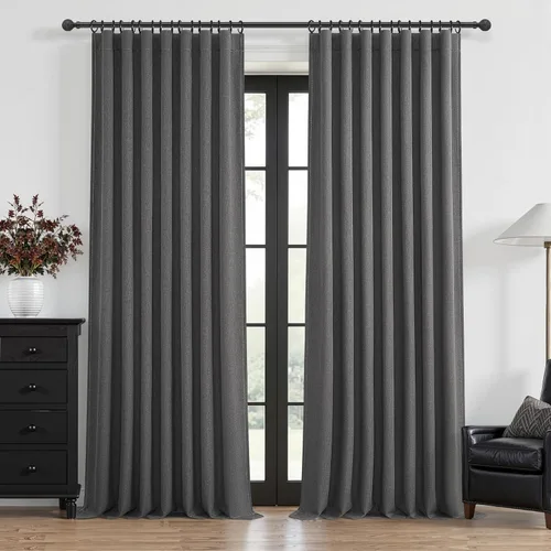 Miniatura 74 de Cortinas opacas extraanchas, 2 paneles para puertas corredizas de vidrio, moderna mezcla de lino plisado pesado, piso a techo, ventanas grandes, 70