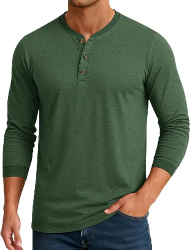 Miniatura 14 de Cotrasen Camisas Henley de Manga Larga para Hombre Camisetas de Algodón con 3 Botones Tops Casuales Básicos de Moda