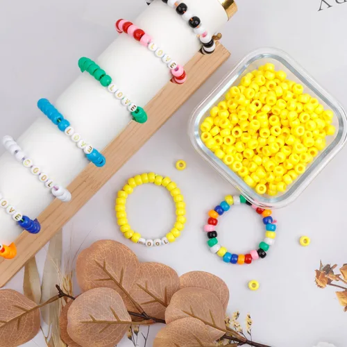 Miniatura 5 de 1000 piezas cuentas de pony para pulsera de 9 mm cuentas de plástico amarillas en barril para collar, cuentas de pelo para trenzas, llavero, Amarillo
