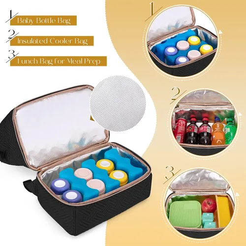 Miniatura 3 de Fasrom Mochila para extractor de leche con enfriador compatible con bombas Spectra S1, S2 y Medela, bolsa de bombeo portátil con alfombrilla Negro