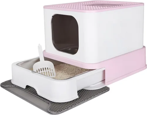 Miniatura 8 de RIZZARI Stainless Steel Cat Box: Black Large Capacity Enclosed Litter Pan with High Walls - Non-Stick Teflon Coating & Leak-Proof Drawer - Odor