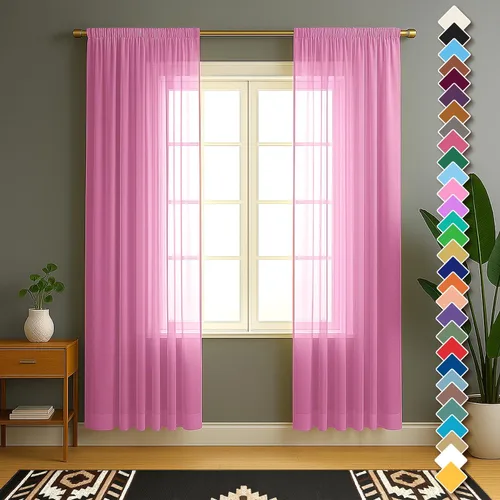 Miniatura 56 de YHSF Cortinas traslúcidas – Juego de 2 paneles para decoración del hogar – Elegantes cortinas de gasa sólida con bolsillo para barra