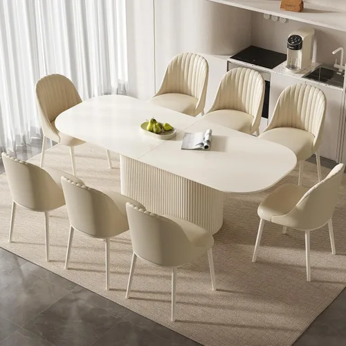 Miniatura 18 de Mesa de comedor ovalada de 63 pulgadas para 2-6 personas, mesa de cocina negra moderna, mesa de comedor rectangular de lujo, mesa de comedor