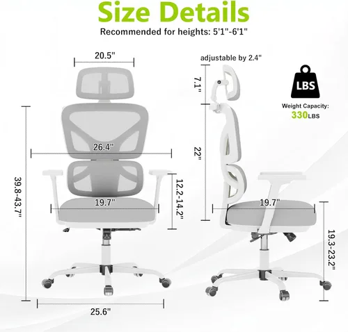 Miniatura 2 de Silla de oficina ergonómica de malla con soporte lumbar y reposacabezas, silla de computadora con respaldo alto con reposabrazos y bloqueo de negro